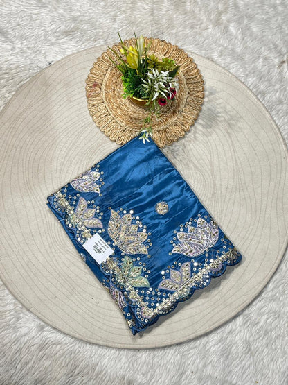 SHAGUN FASHION Designer Embroidered Silk Saree with Zari & Sequins Border – Party Wear Wedding Saree