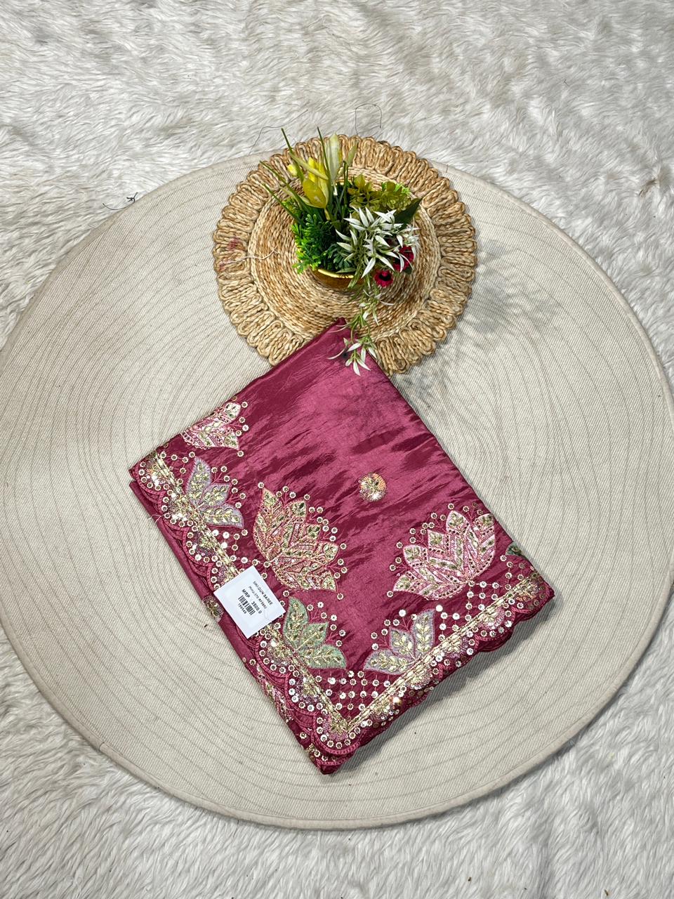 SHAGUN FASHION Designer Embroidered Silk Saree with Zari & Sequins Border – Party Wear Wedding Saree