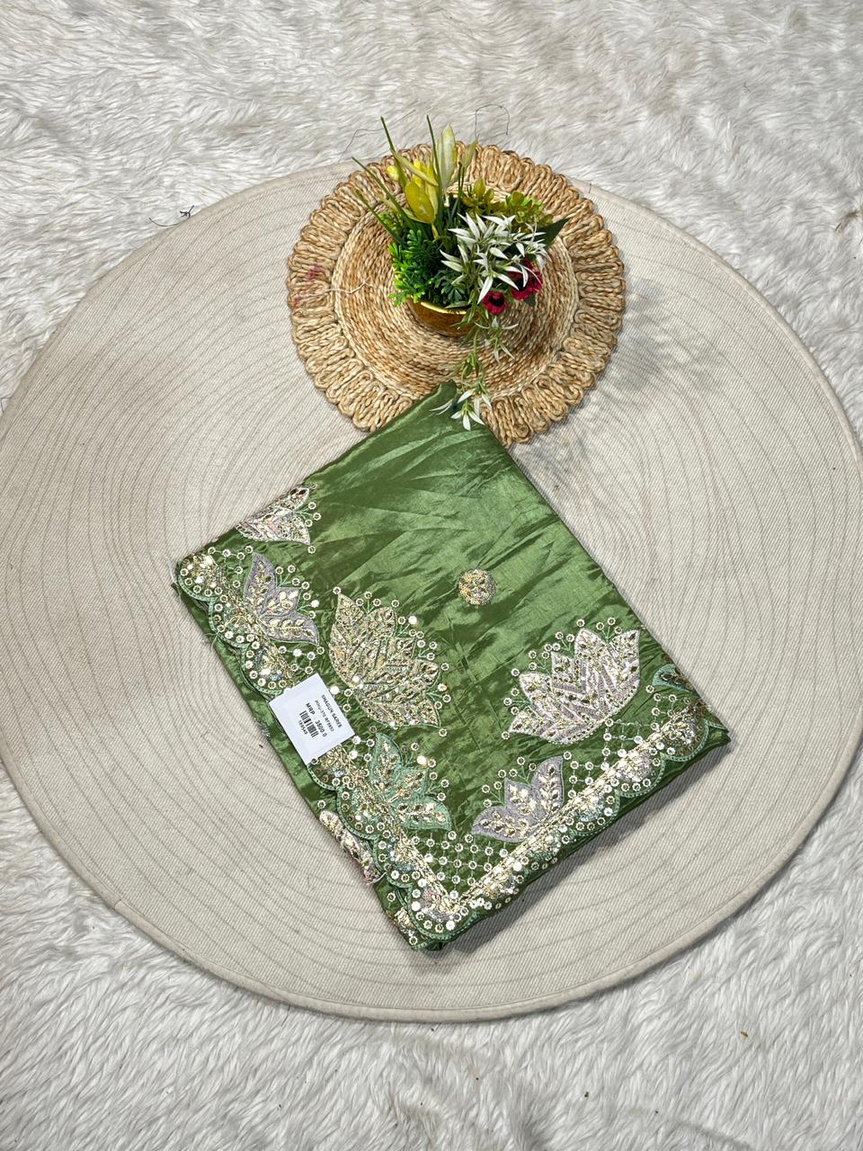 SHAGUN FASHION Designer Embroidered Silk Saree with Zari & Sequins Border – Party Wear Wedding Saree