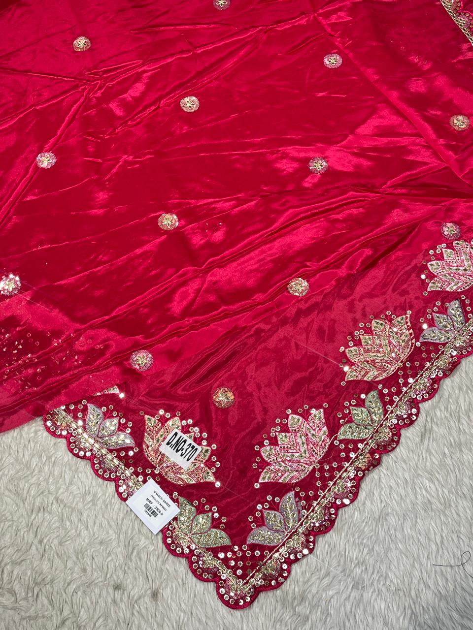 SHAGUN FASHION Designer Embroidered Silk Saree with Zari & Sequins Border – Party Wear Wedding Saree