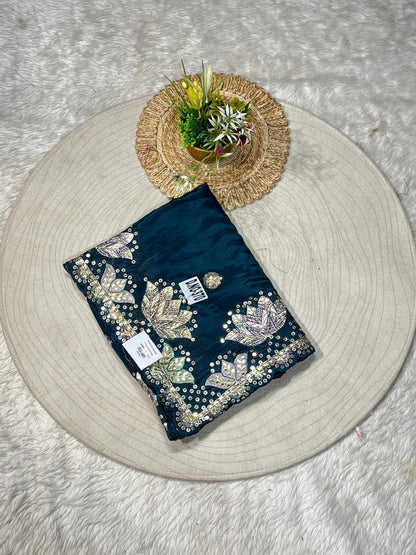 SHAGUN FASHION Designer Embroidered Silk Saree with Zari & Sequins Border – Party Wear Wedding Saree