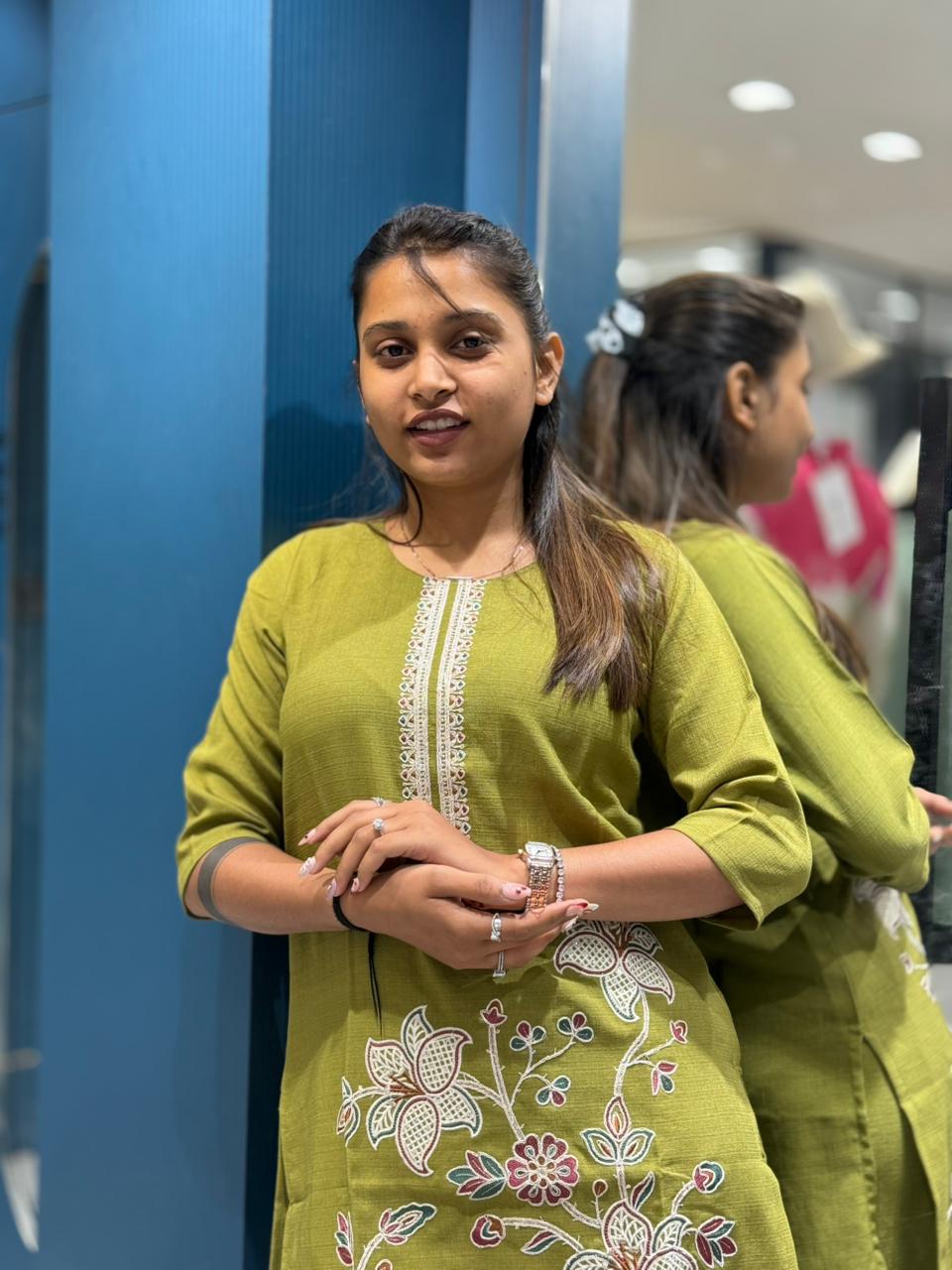 Floral Embroidered Kurti Set for Women | Straight Kurti with Pants – Shagun Fashion