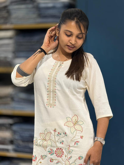 Floral Embroidered Kurti Set for Women | Straight Kurti with Pants – Shagun Fashion