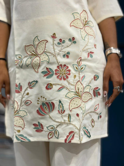 Floral Embroidered Kurti Set for Women | Straight Kurti with Pants – Shagun Fashion