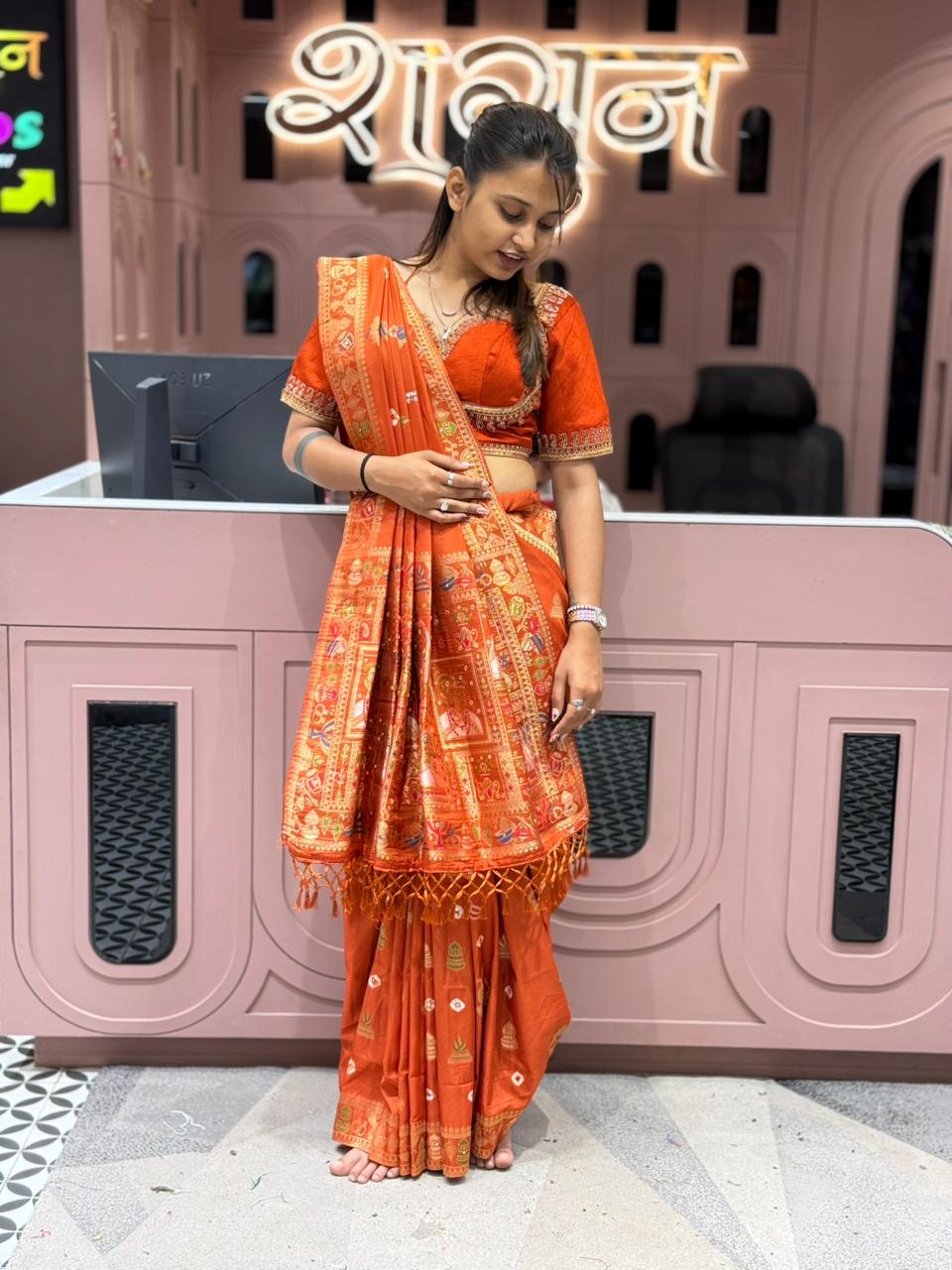 Banarasi Style Silk Saree with Golden Zari Work | Shagun Sarees