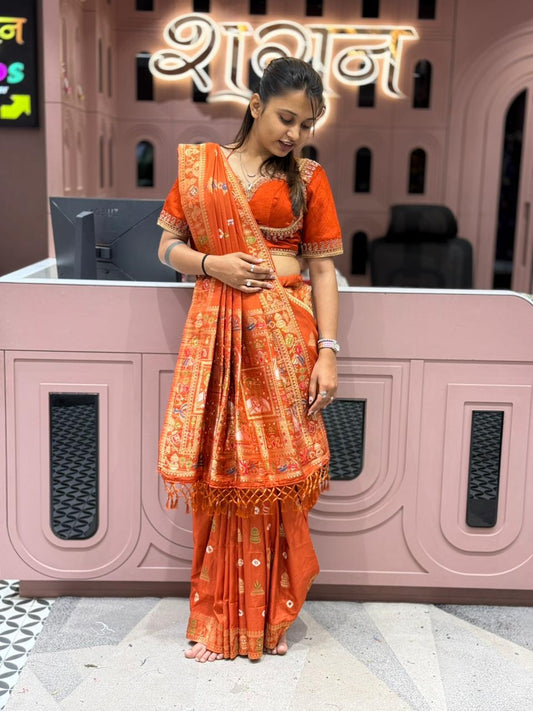 Banarasi Style Silk Saree with Golden Zari Work | Shagun Sarees