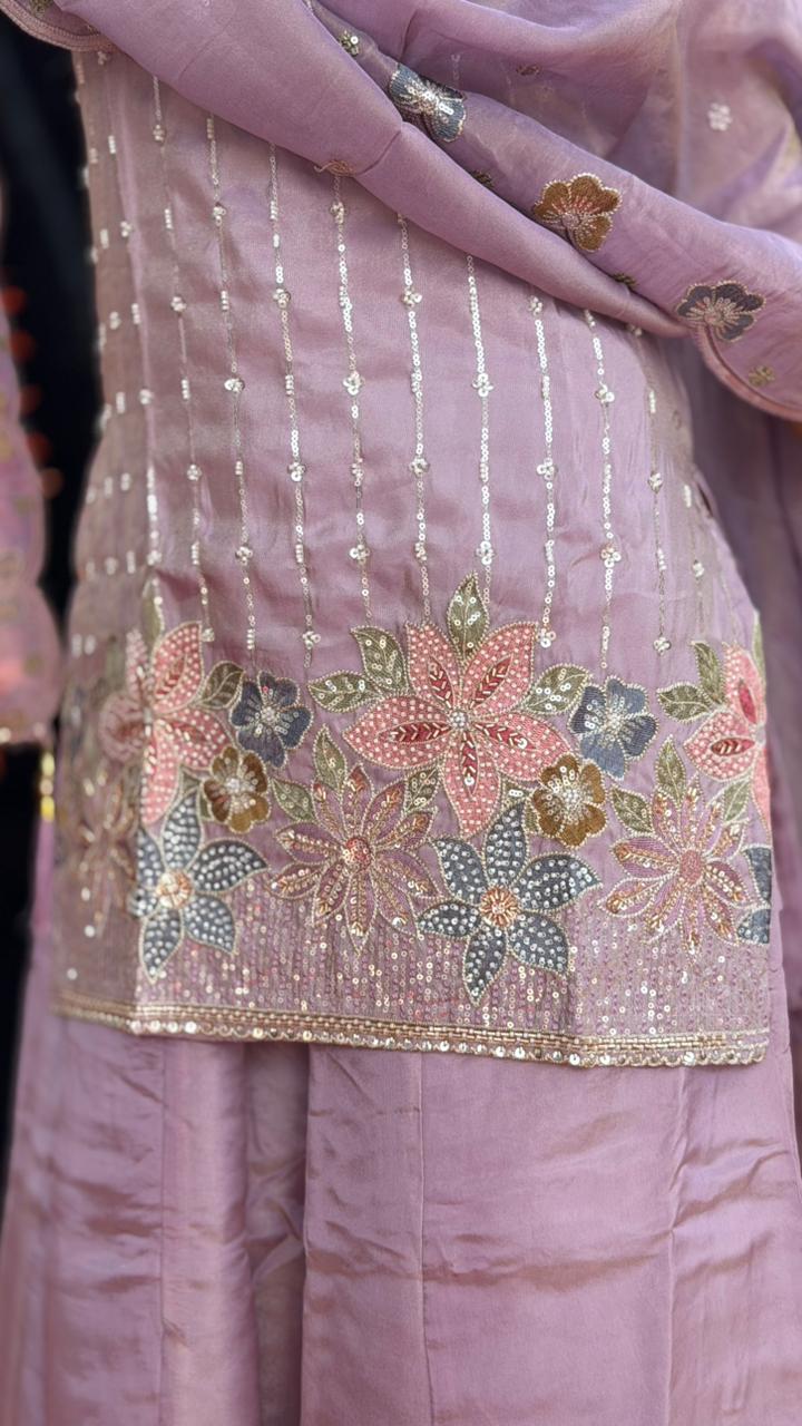 Floral Embroidered Kurti Set with Palazzo & Dupatta | Festive Ethnic Wear