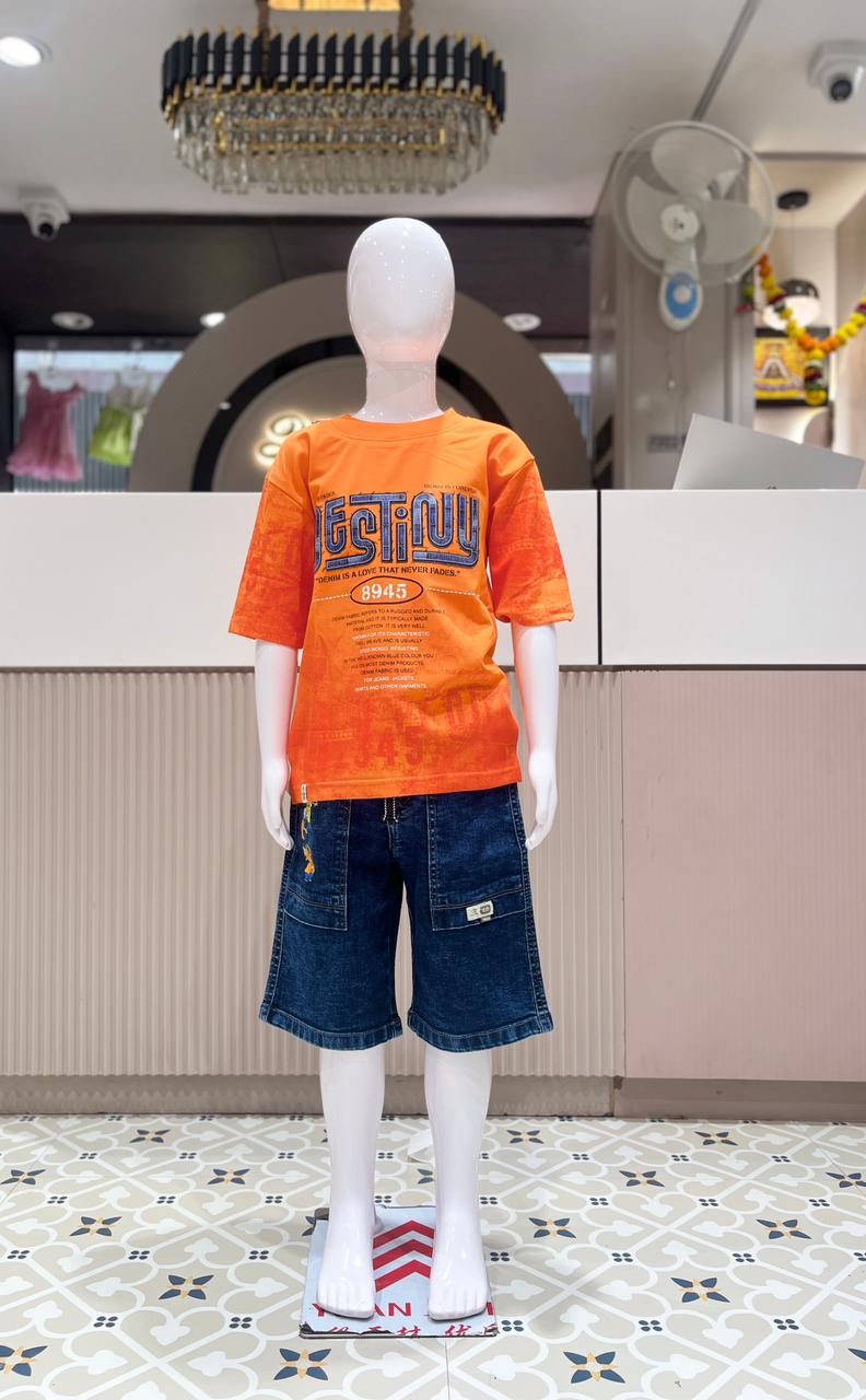 Stylish Boys Casual T-Shirt & Denim Shorts Set