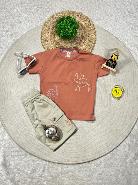 Cute Cartoon Print Kids Casual T-Shirt & Shorts Set