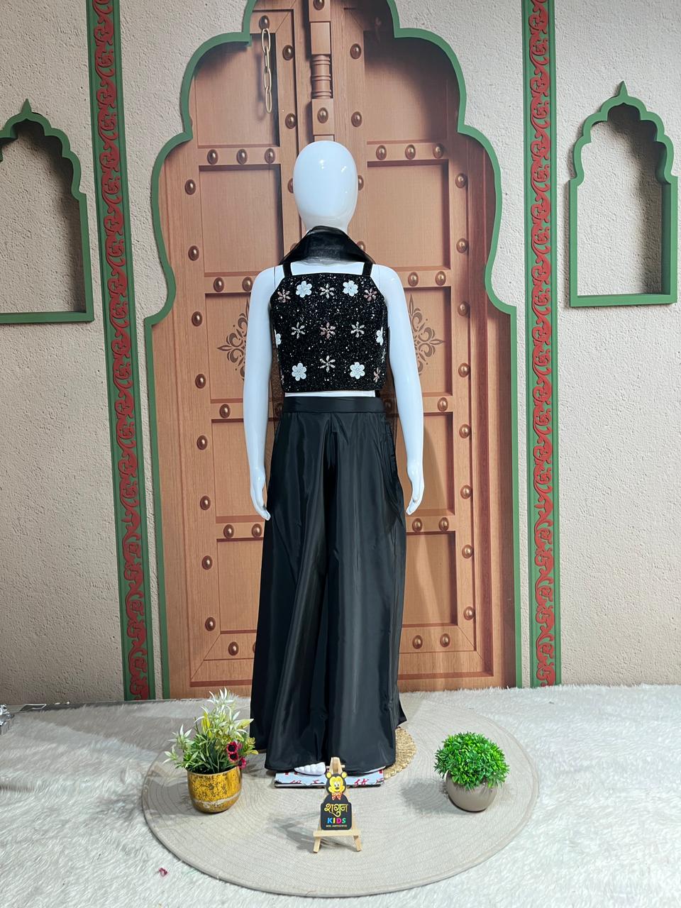 Midnight Sparkle Floral Party Co-Ord Set for Girls