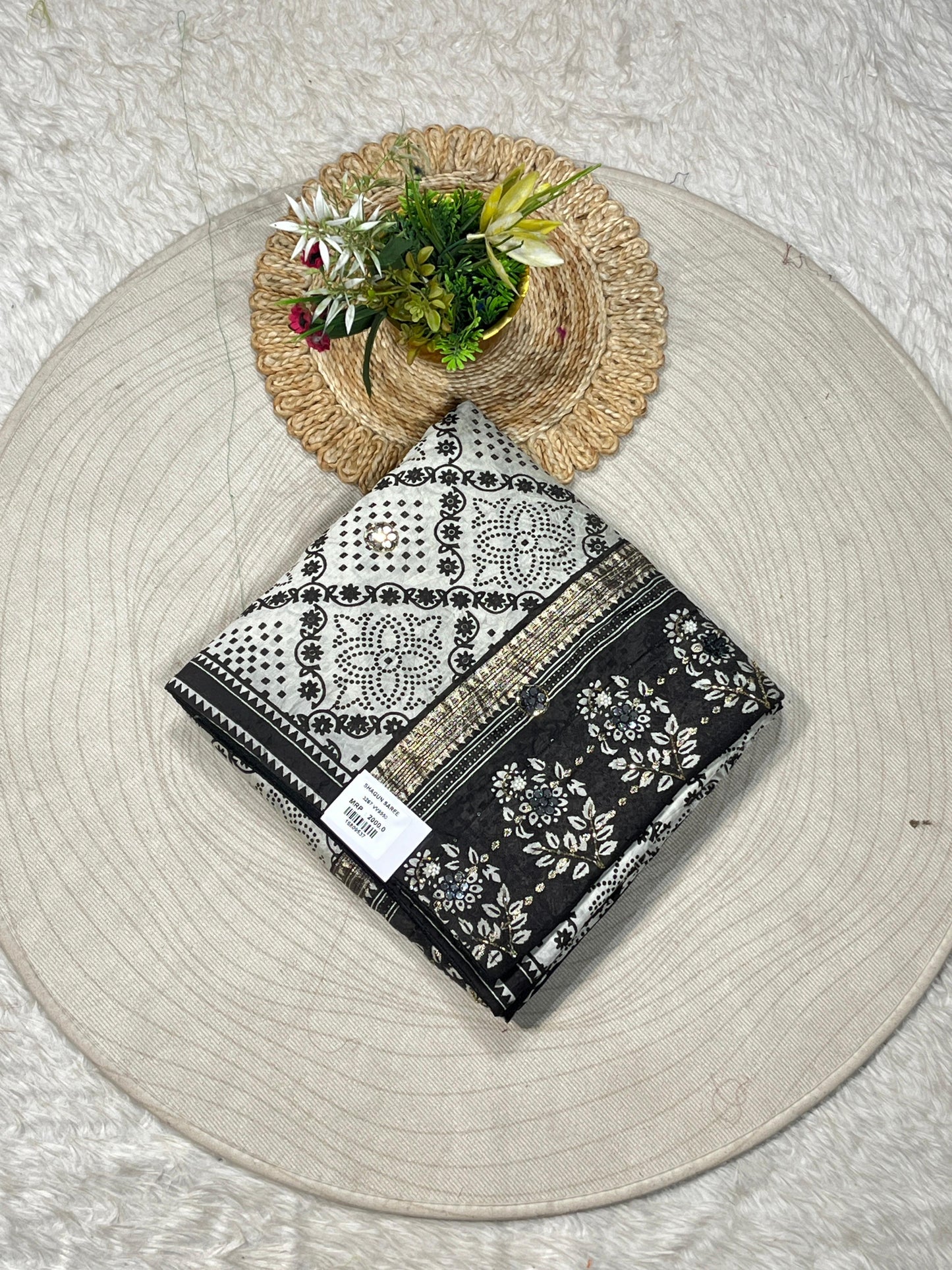 SHAGUN FASHION Cotton Printed Saree with Floral Design & Zari Border | Shagun Sarees