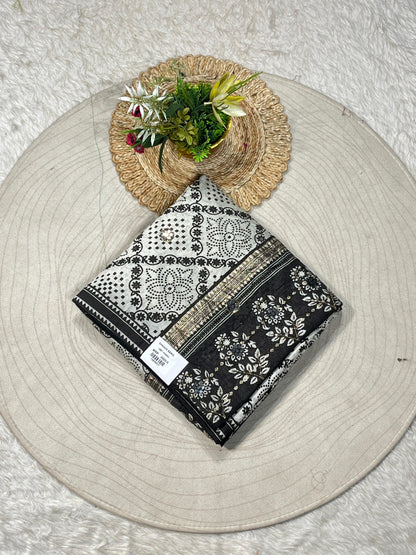 SHAGUN FASHION Cotton Printed Saree with Floral Design & Zari Border | Shagun Sarees