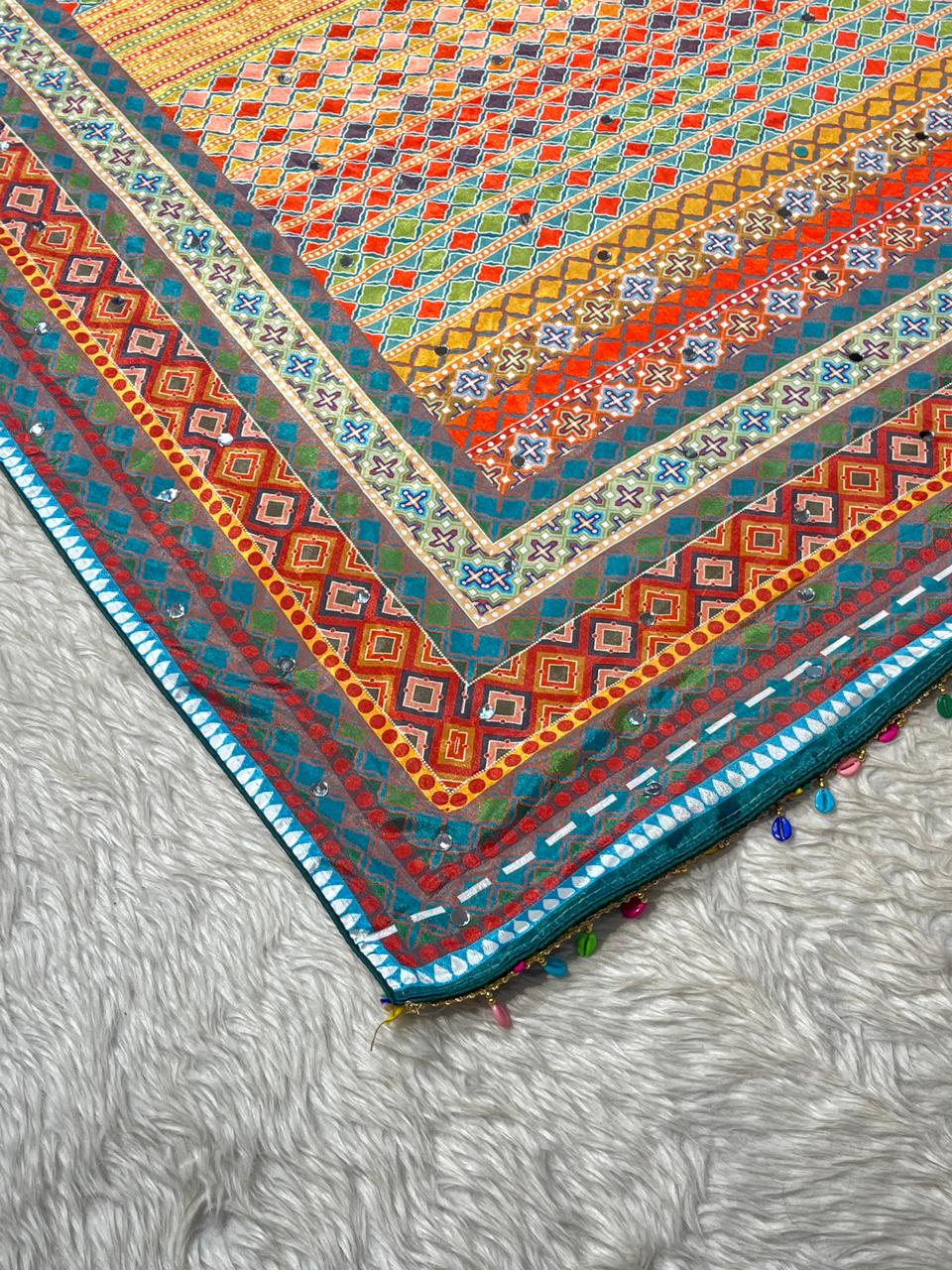 Multicolor Printed Saree with Geometric Design | Festive Wear by Shagun Fashion