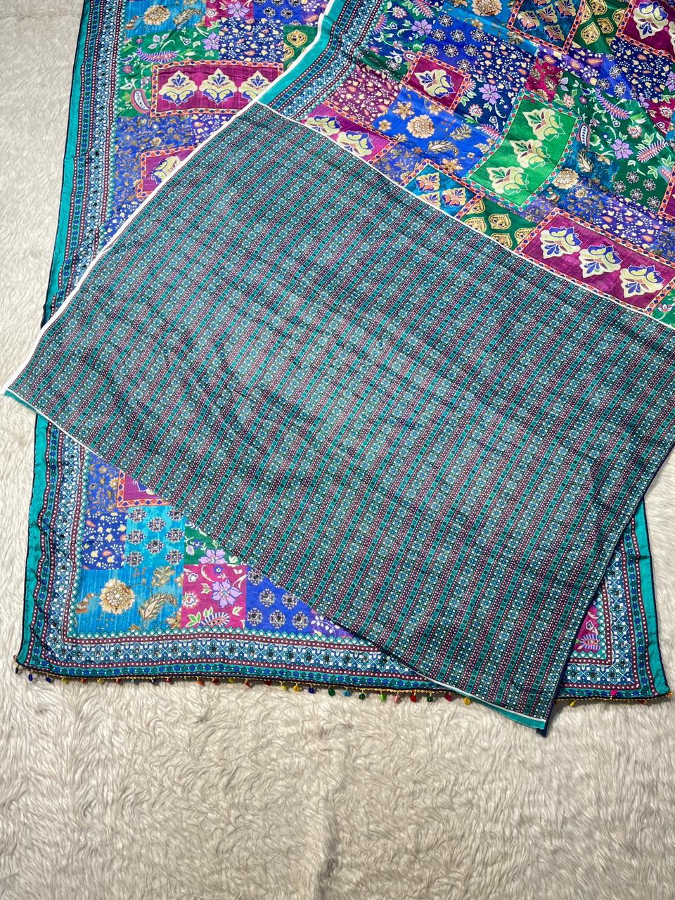Multicolor Printed Saree with Geometric Design | Festive Wear by Shagun Fashion