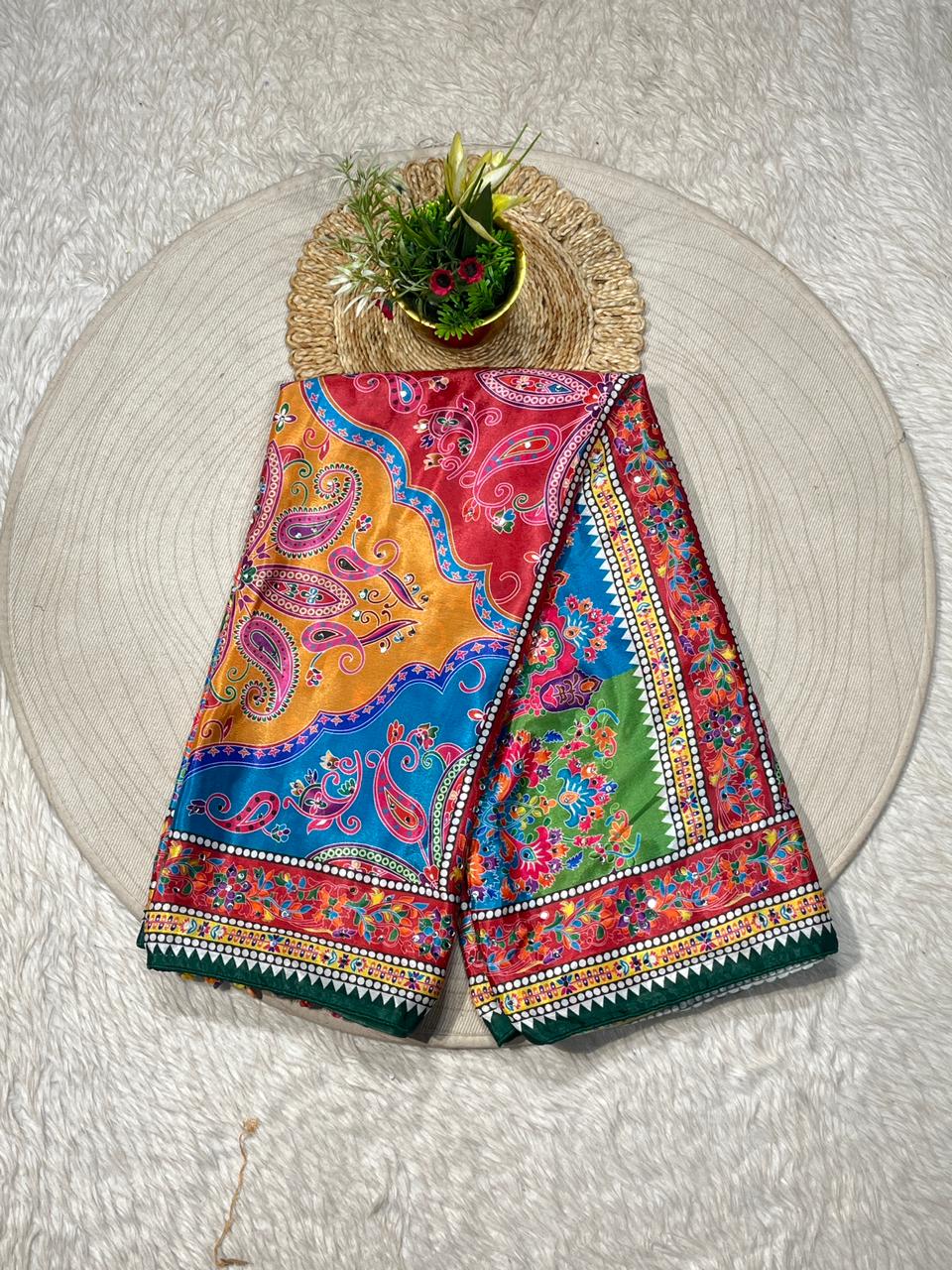 Multicolor Printed Saree with Geometric Design | Festive Wear by Shagun Fashion
