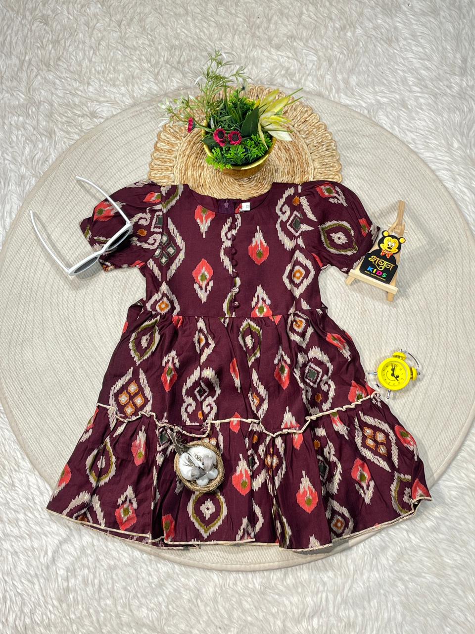 SHAGUN FASHION Ikat Print Girls Party Wear Dress