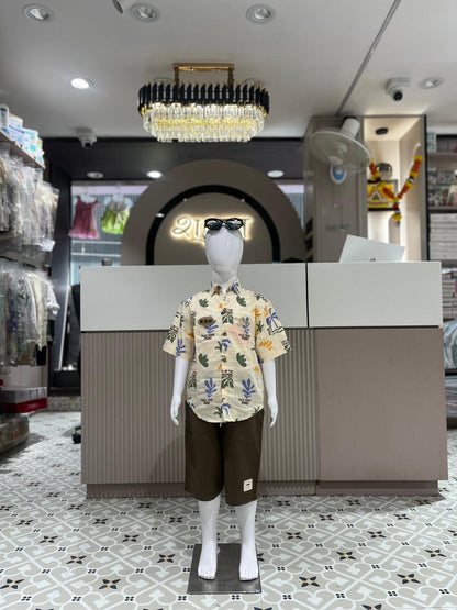 SHAGUN FASHION Sunshine Safari Printed Shirt with Olive Shorts Set