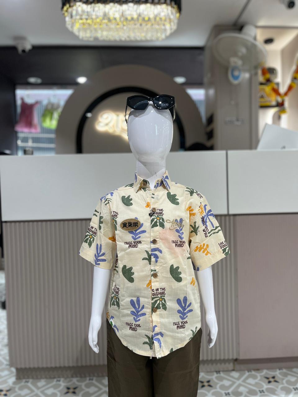 SHAGUN FASHION Sunshine Safari Printed Shirt with Olive Shorts Set