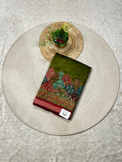 Multicolor Patchwork Silk Blend Saree with Zari Border & Rich Embroidered Pallu | Shagun Sarees