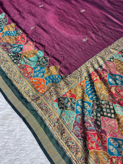 Multicolor Patchwork Silk Blend Saree with Zari Border & Rich Embroidered Pallu | Shagun Sarees