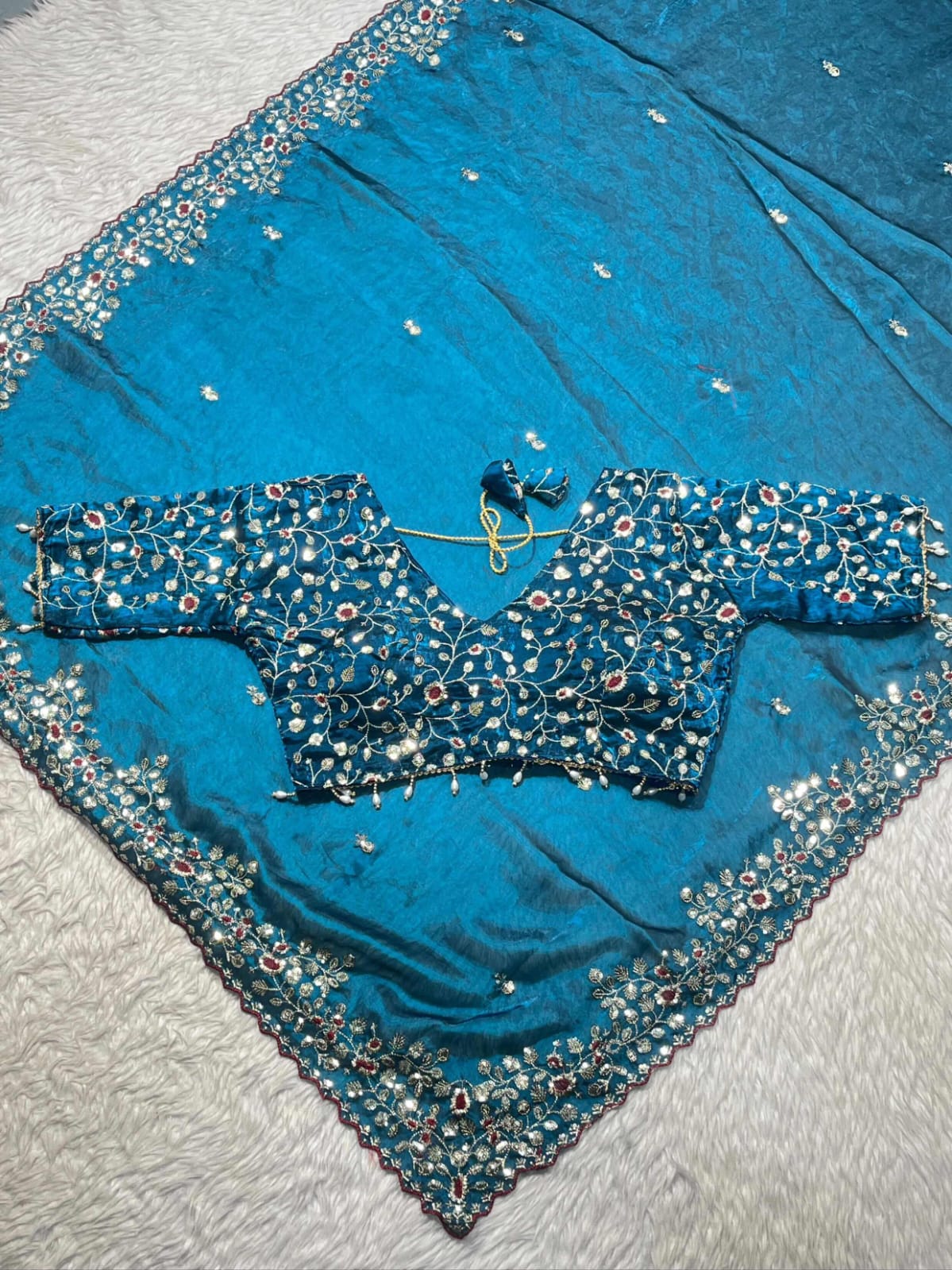 Designer Silk Embroidered Saree with Heavy Blouse | Wedding & Party Wear Collection by Shagun Sarees