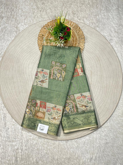 SHAGUN FASHION Beige Silk Saree with Artistic Printed Pallu & Border