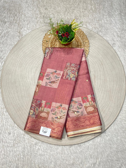 SHAGUN FASHION Beige Silk Saree with Artistic Printed Pallu & Border