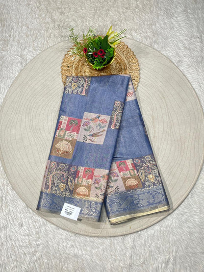SHAGUN FASHION Beige Silk Saree with Artistic Printed Pallu & Border