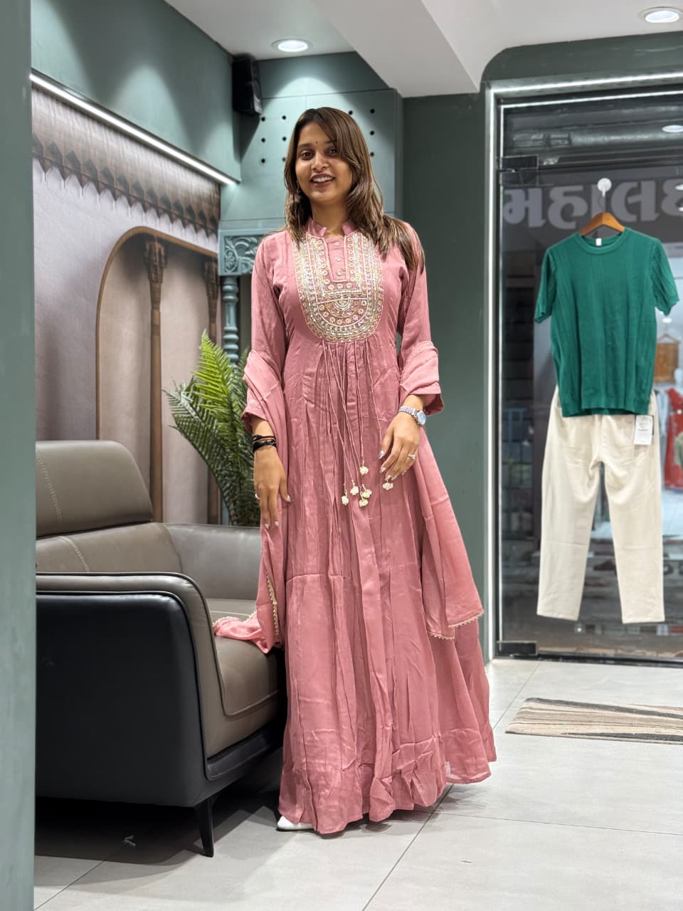 Elegant Hand-Embroidered Anarkali Kurta Set with Dupatta