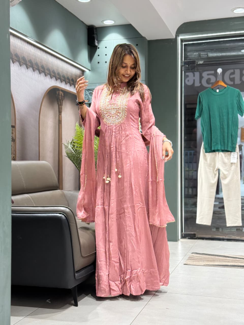 Elegant Hand-Embroidered Anarkali Kurta Set with Dupatta