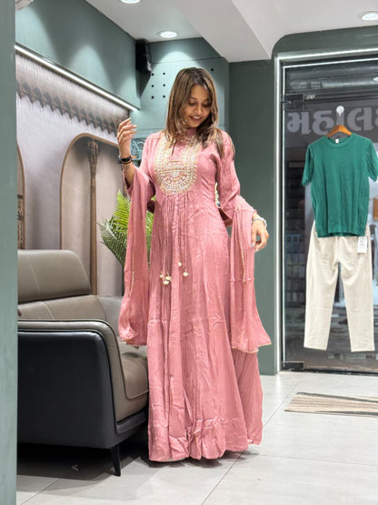 Elegant Hand-Embroidered Anarkali Kurta Set with Dupatta