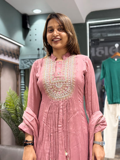 Elegant Hand-Embroidered Anarkali Kurta Set with Dupatta