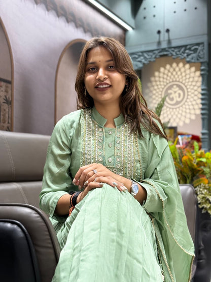 Elegant Hand-Embroidered Anarkali Kurta Set with Dupatta
