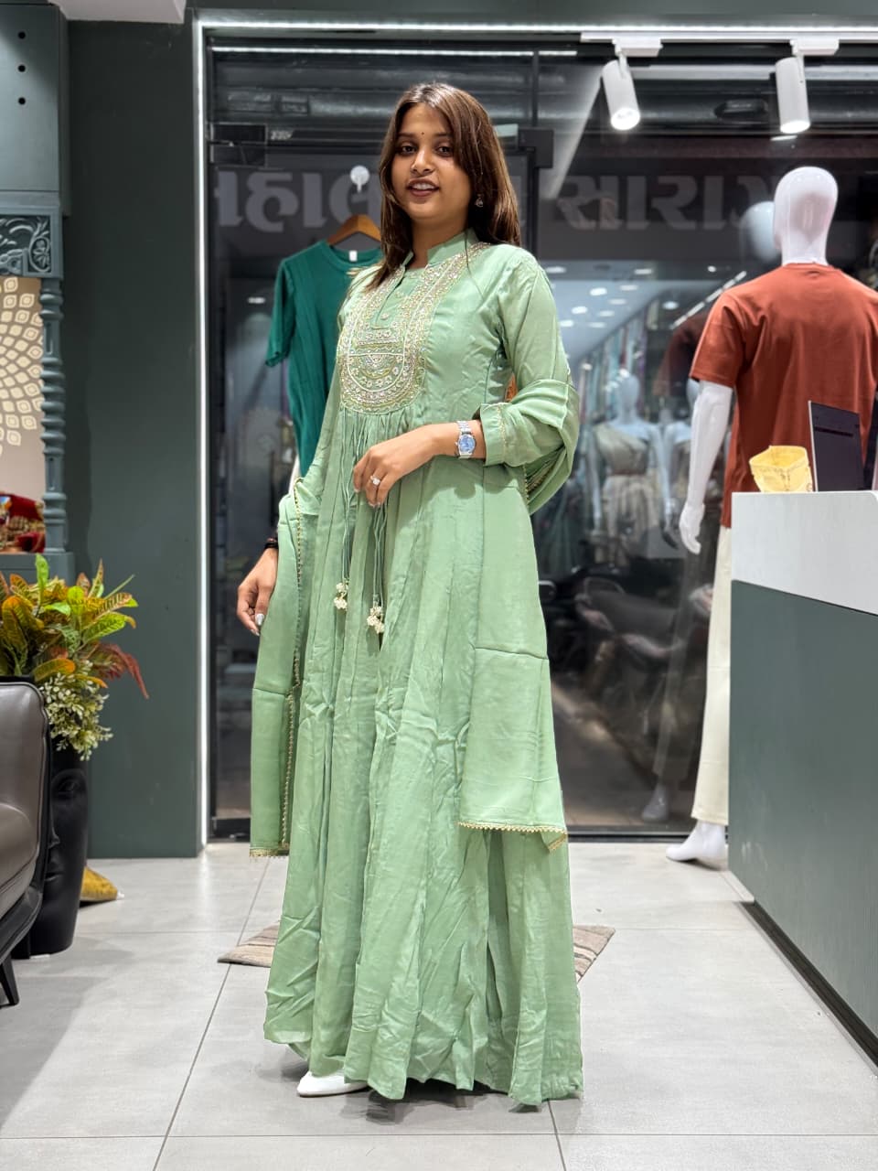 Elegant Hand-Embroidered Anarkali Kurta Set with Dupatta