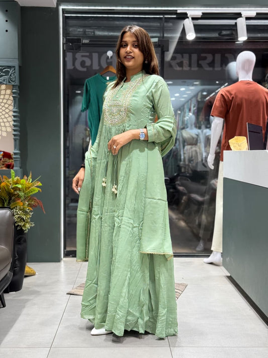 Elegant Hand-Embroidered Anarkali Kurta Set with Dupatta