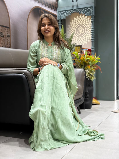 Elegant Hand-Embroidered Anarkali Kurta Set with Dupatta