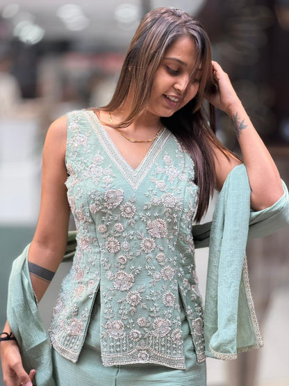 Elegant Embroidered Co-Ord Set with Dupatta – Premium Palazzo Suit (Multi-Color)
