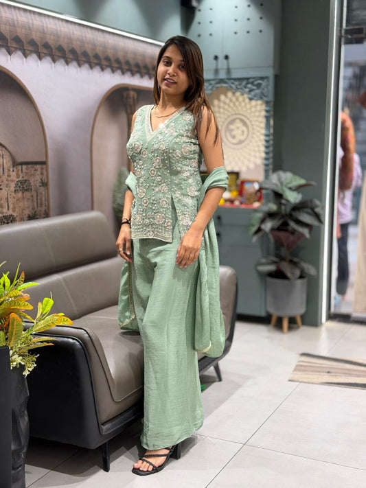 Elegant Embroidered Co-Ord Set with Dupatta – Premium Palazzo Suit (Multi-Color)