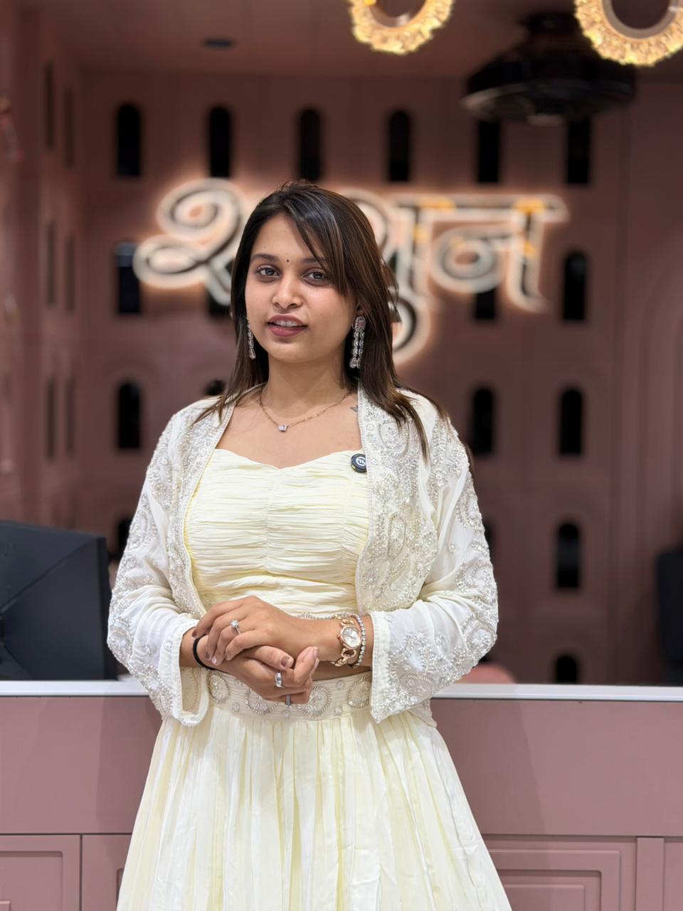 Elegant Ivory Embroidered Jacket Gown Set