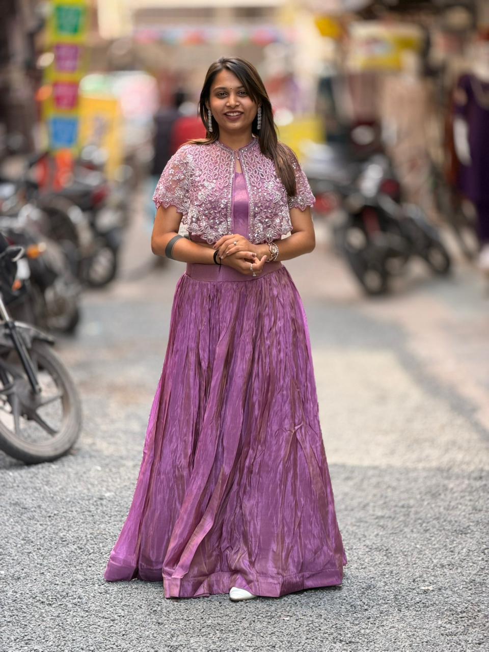 Elegant Embroidered Crop Top with Flowy Skirt Co-Ord Set for Women