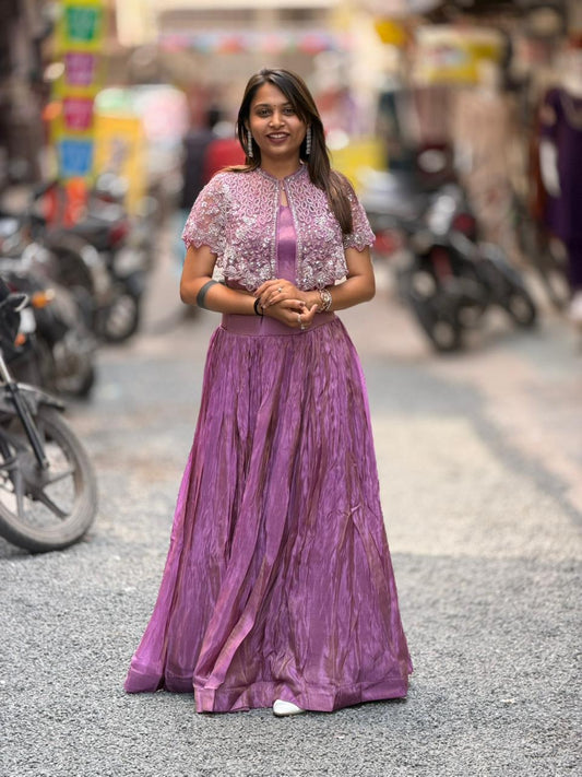 Elegant Embroidered Crop Top with Flowy Skirt Co-Ord Set for Women