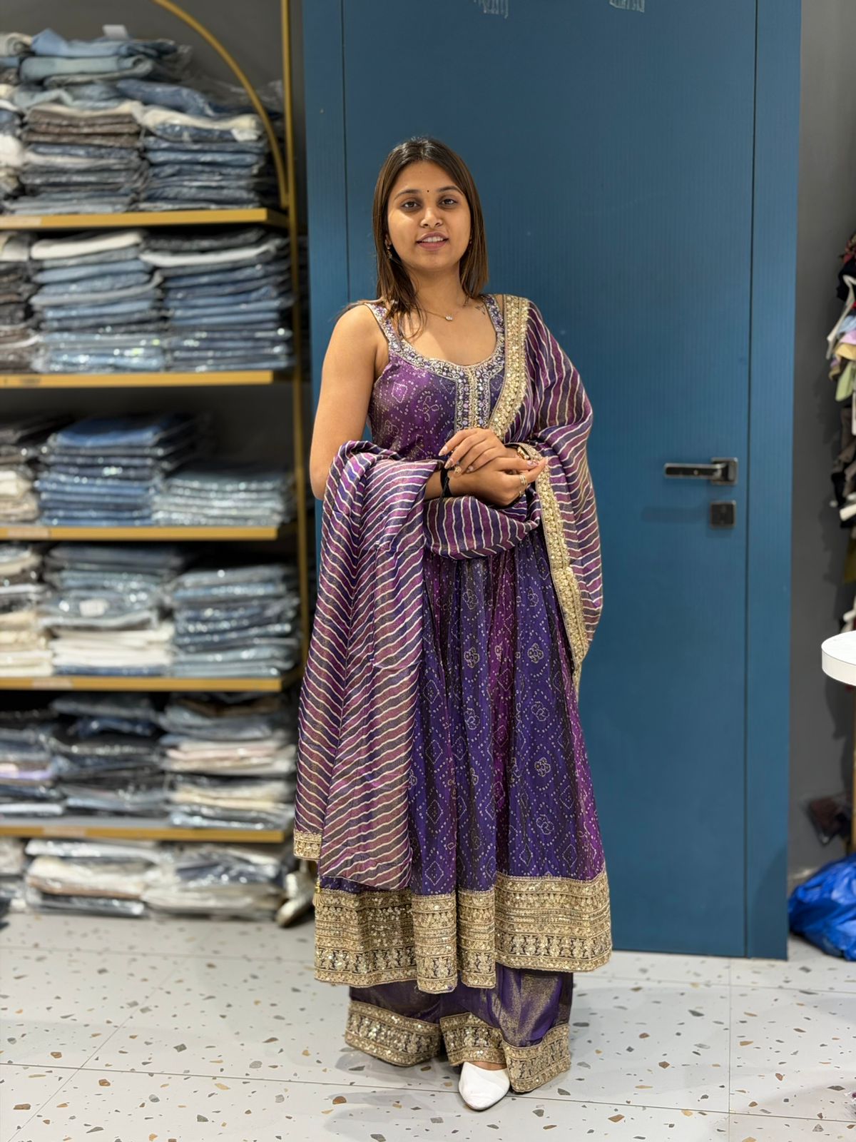 SHAGUN FASHION Midnight Printed Anarkali Set with Embroidered Dupatta
