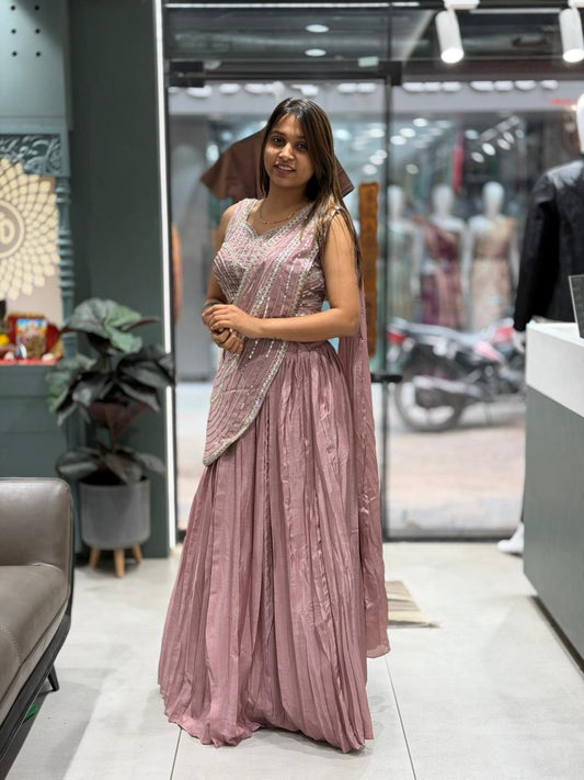 Elegant Sage  Draped Lehenga Set with Sequins Work