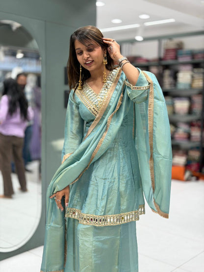 Mirror Work Kurta Palazzo Set with Dupatta – Elegant Festive Wear