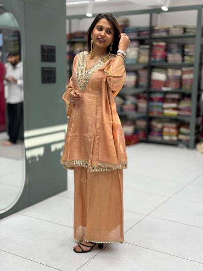 Mirror Work Kurta Palazzo Set with Dupatta – Elegant Festive Wear
