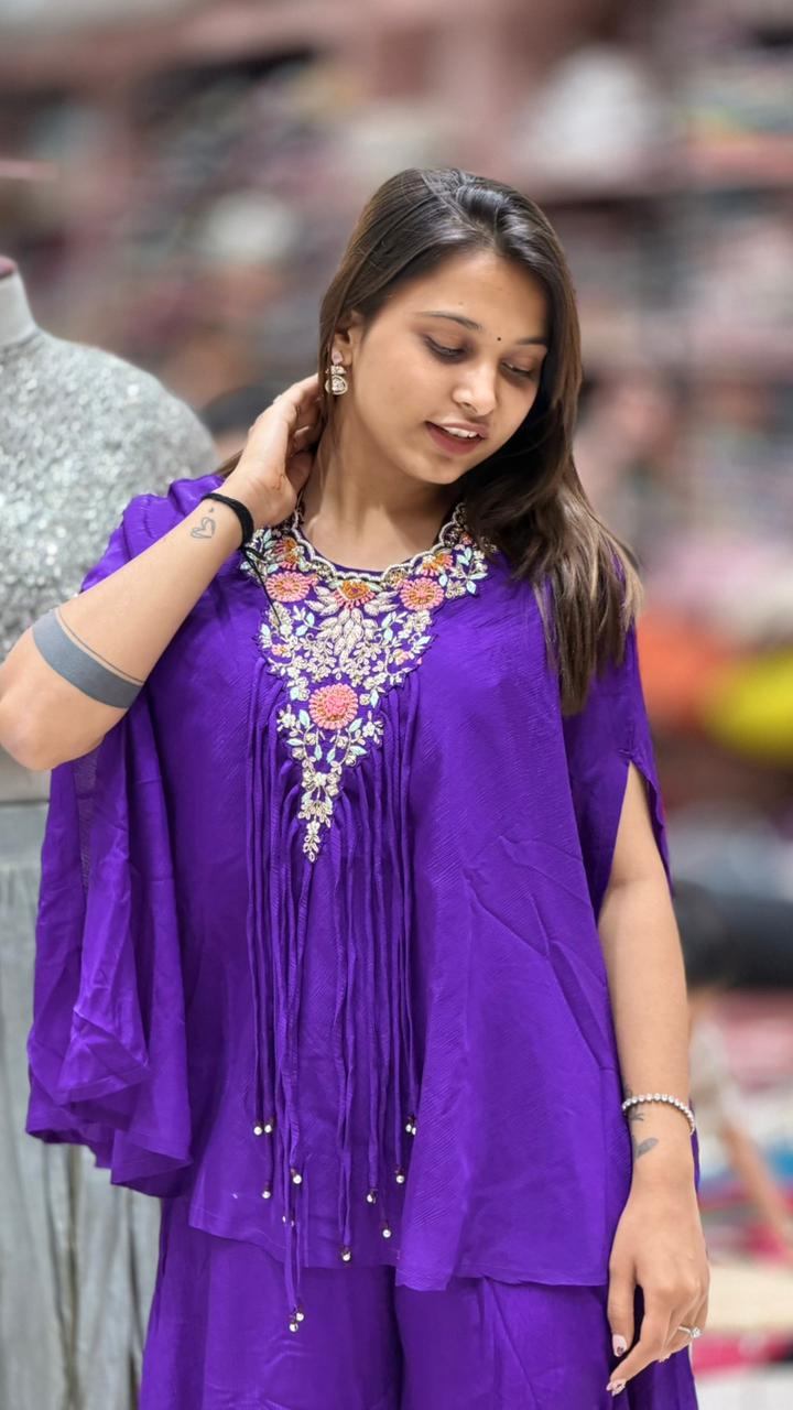 Sunshine Embroidered Kaftan Co-Ord Set with Flowy Pants