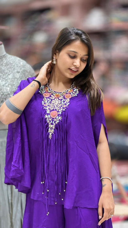 Sunshine Embroidered Kaftan Co-Ord Set with Flowy Pants