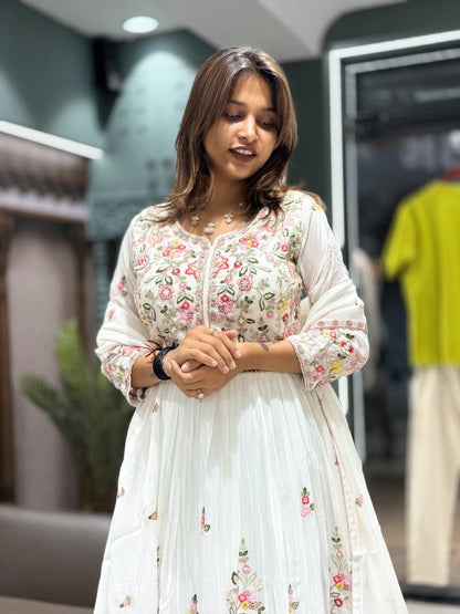 SHAGUN FASHION Lime Floral Embroidered Anarkali Set with Dupatta