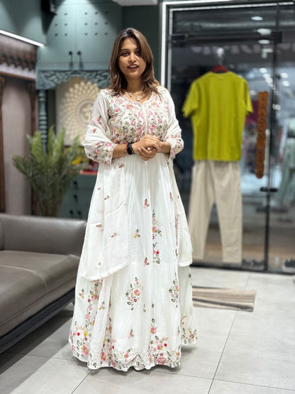 SHAGUN FASHION Lime Floral Embroidered Anarkali Set with Dupatta