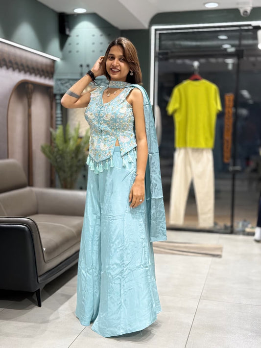 SHAGUN FASHION Embroidered Indo-Western Co-ord Set with Tassel Detail & Dupatta